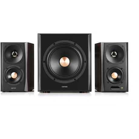 BOXE EDIFIER 2.1, RMS: 155W (2 x 10W, 2 x 30W, 1 x 75W), bluetooth, telecomanda wireless, woofer wireless, volum, bass, treble, optical, coaxial, brown, &quot;S360DB&quot;  (include TV 10lei)