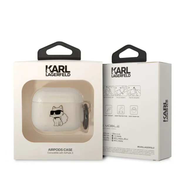 Husa Karl Lagerfeld 3D Ikonik Choupette pentru Airpods 3 Transparent