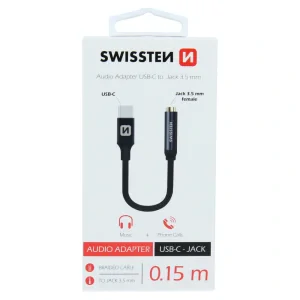 Adaptor audio Swissten textil USB-C/Jack (mama) 0,15 M Negru