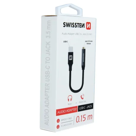 Adaptor audio Swissten textil USB-C/Jack (mama) 0,15 M Negru