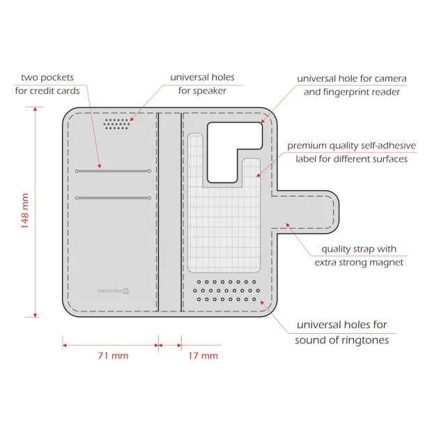 Swissten Libro Uni Book L Rosu (148 x 71 mm)