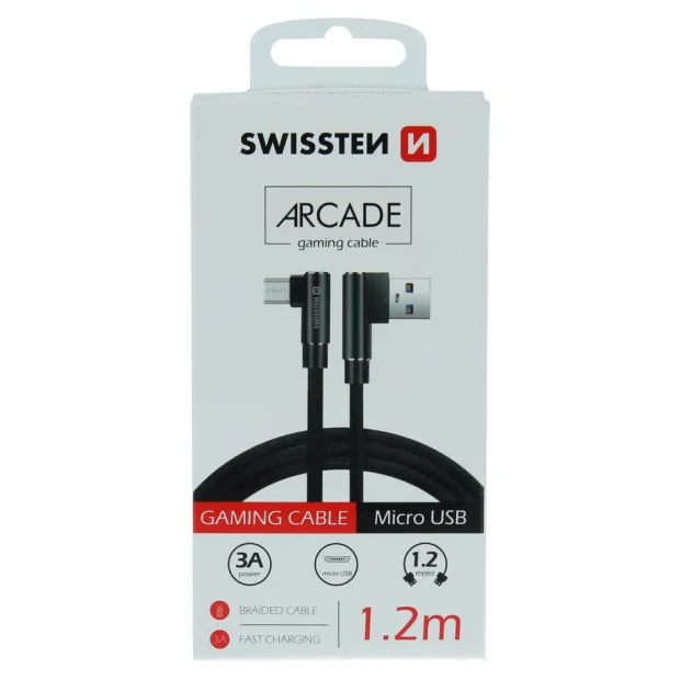 Cablu de date textil Swissten Arcade USB / Micro USB 1,2 M Negru