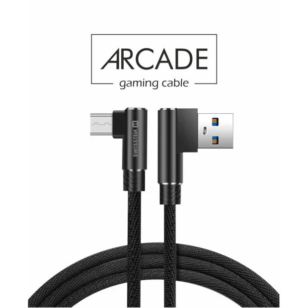 Cablu de date textil Swissten Arcade USB / Micro USB 1,2 M Negru