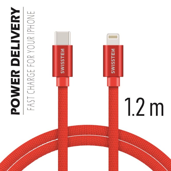 Cablu de date Swissten textil USB-C / Lightning 1,2 m Rosu thumb