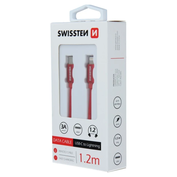 Cablu de date Swissten textil USB-C / Lightning 1,2 m Rosu