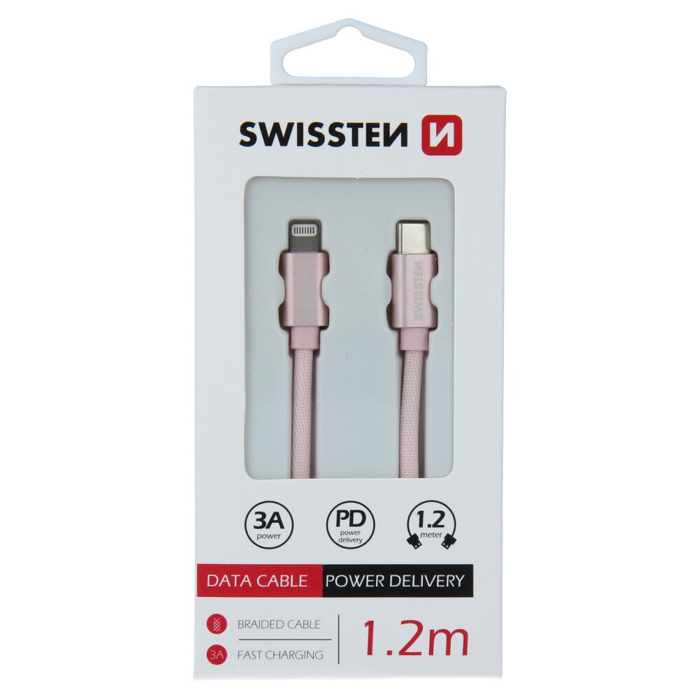 Cablu de date Swissten textil USB-C / Lightning 1,2 m ROZ / Auriu thumb