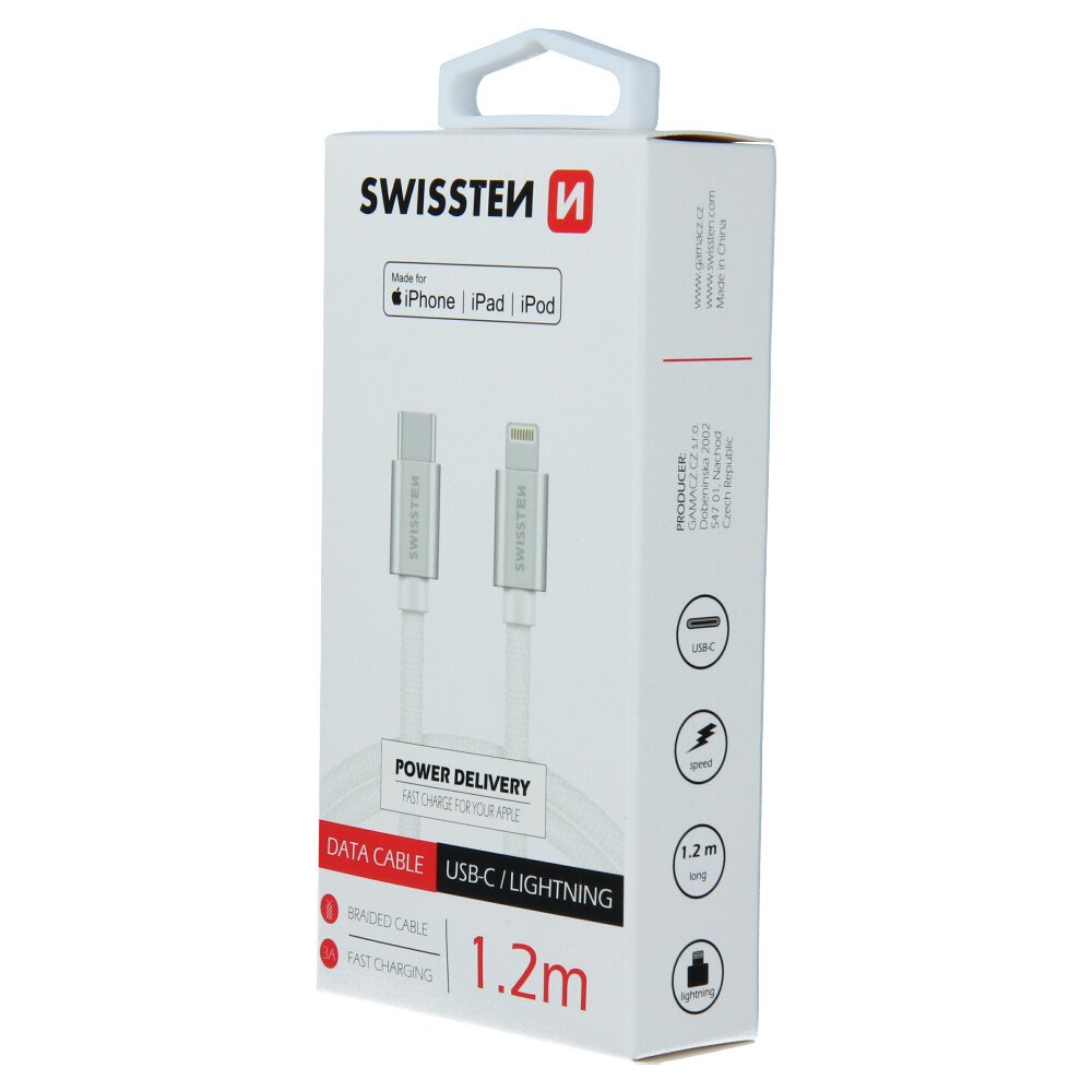 Cablu de date Swissten textil USB-C / Lightning MFI 1,2 m Argintiu thumb