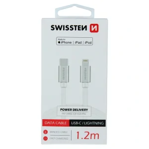 Cablu de date Swissten textil USB-C / Lightning MFI 1,2 m Argintiu