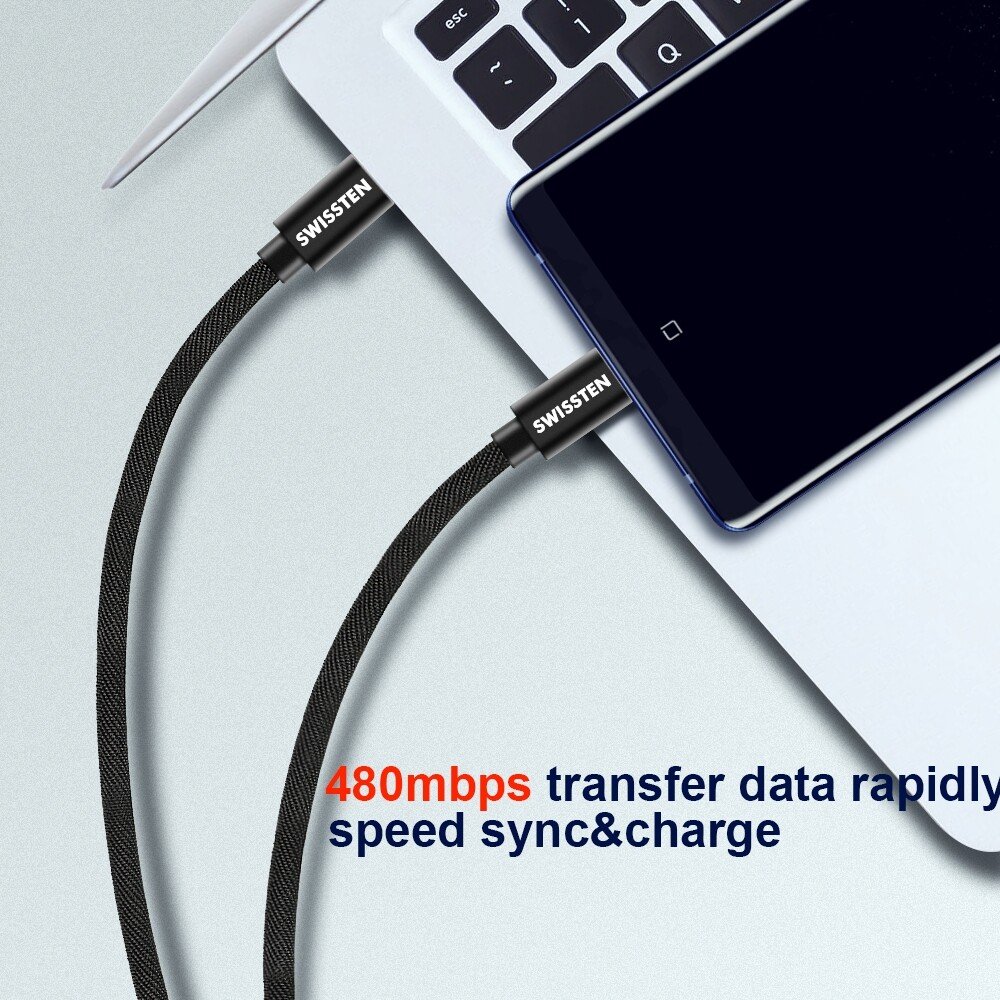Cablu de date Swissten textil USB-C / USB-C 1,2 m Auriu thumb