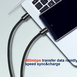 Cablu de date Swissten textil USB-C / USB-C 1,2 m Auriu