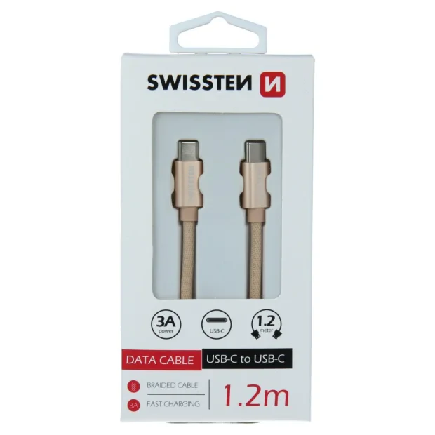 Cablu de date Swissten textil USB-C / USB-C 1,2 m Auriu