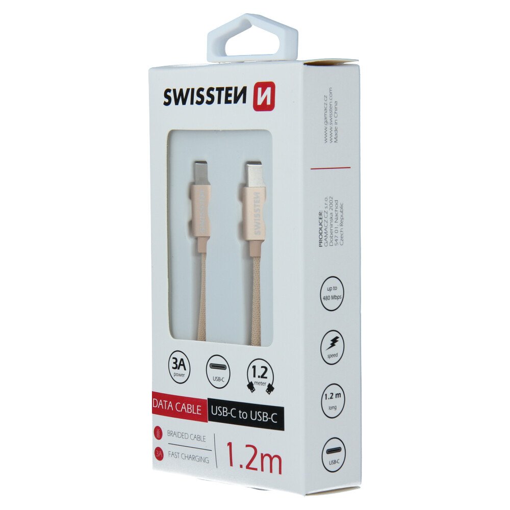 Cablu de date Swissten textil USB-C / USB-C 1,2 m Auriu thumb