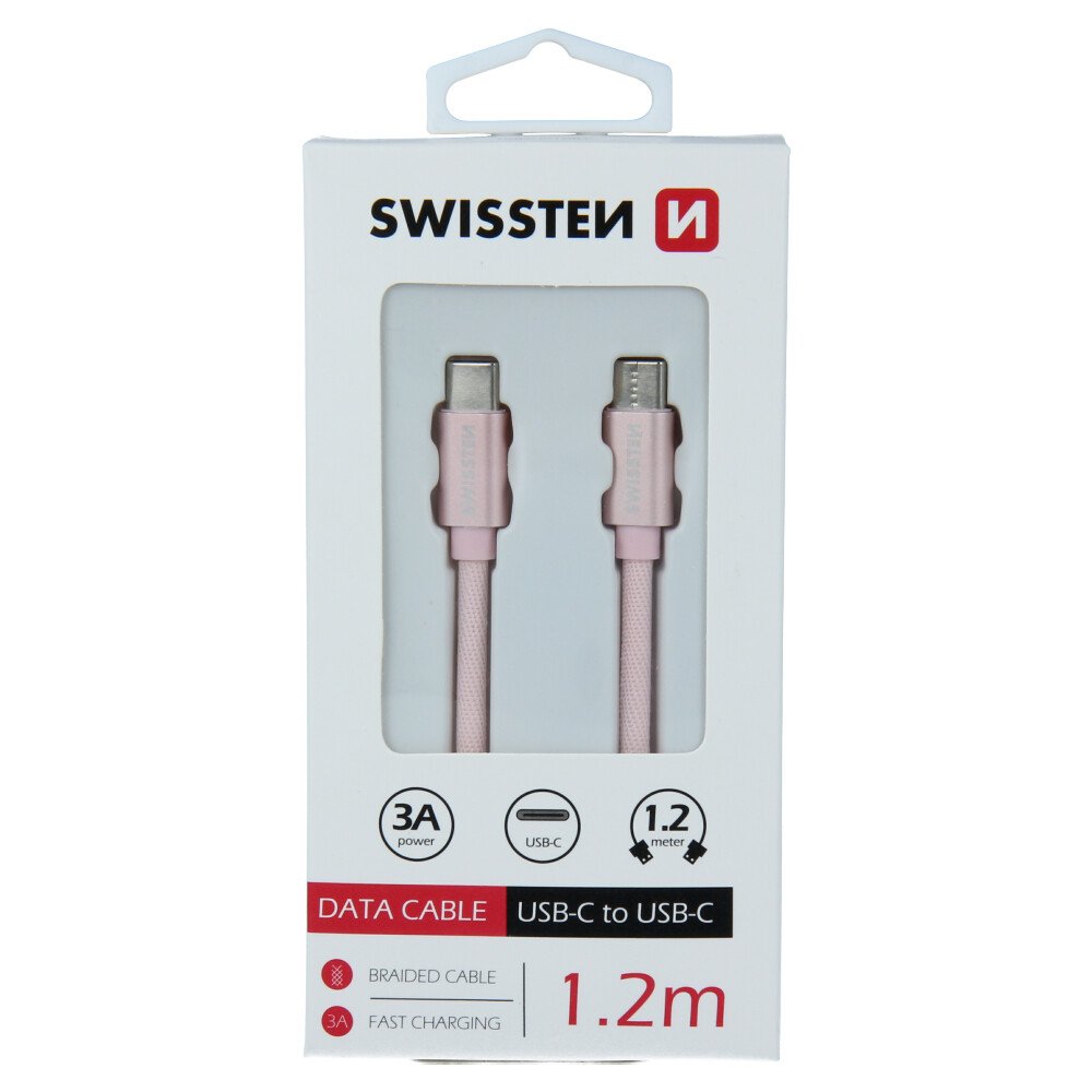 Cablu de date Swissten textil USB-C / USB-C 1,2 m ROZ / Auriu thumb
