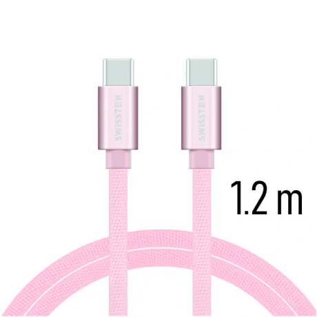 Cablu de date Swissten textil USB-C / USB-C 1,2 m ROZ / Auriu