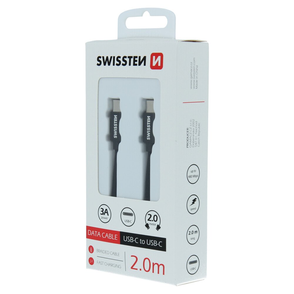 Cablu de date Swissten textil USB-C / USB-C 2,0 m Negru thumb