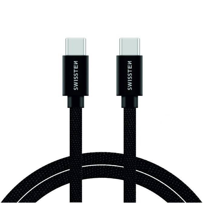 Cablu de date Swissten textil USB-C / USB-C 2,0 m Negru thumb