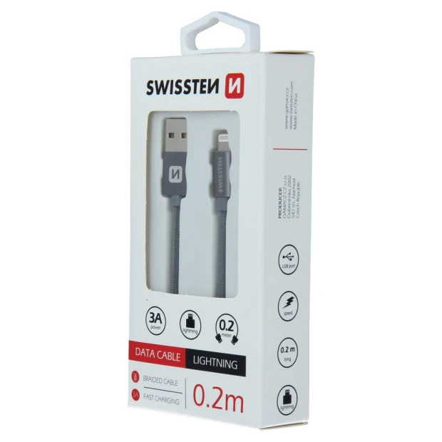 Cablu de date Swissten textil USB / Lightning 0,2 m gri