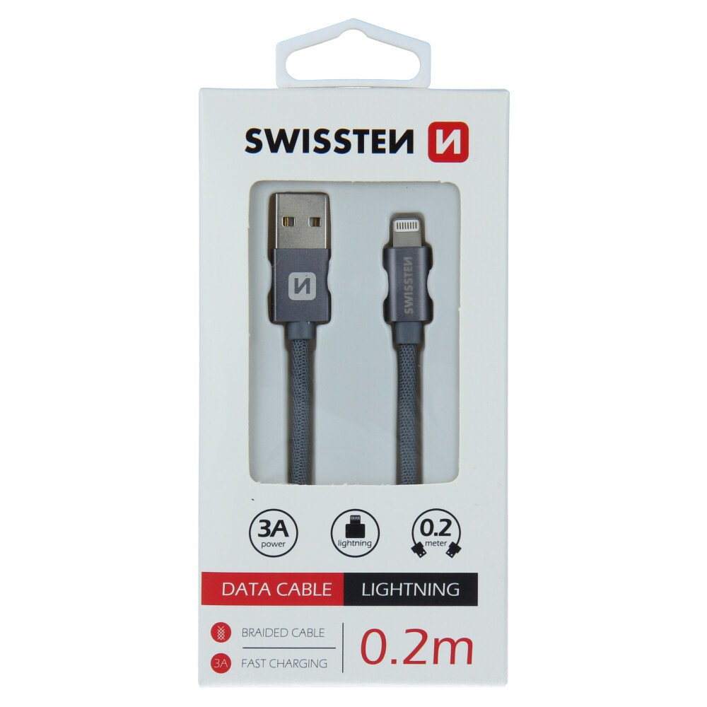Cablu de date Swissten textil USB / Lightning 0,2 m gri thumb