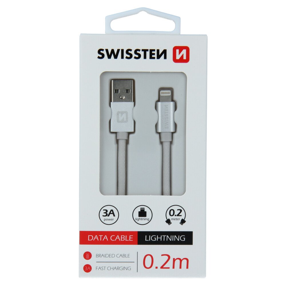 Cablu de date Swissten textil USB / Lightning 0,2 m Argintiu thumb