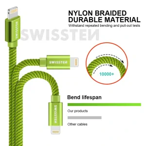 Cablu de date Swissten textil USB / Lightning 1,2 m verde