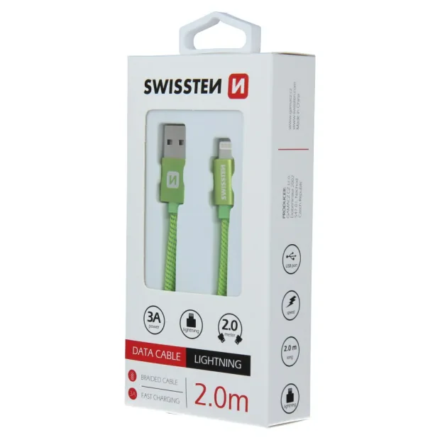 Cablu de date Swissten textil USB / Lightning 2,0 m verde