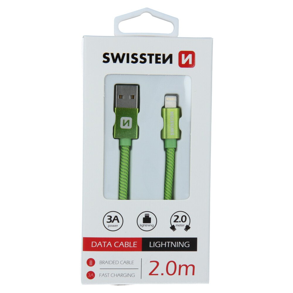 Cablu de date Swissten textil USB / Lightning 2,0 m verde thumb