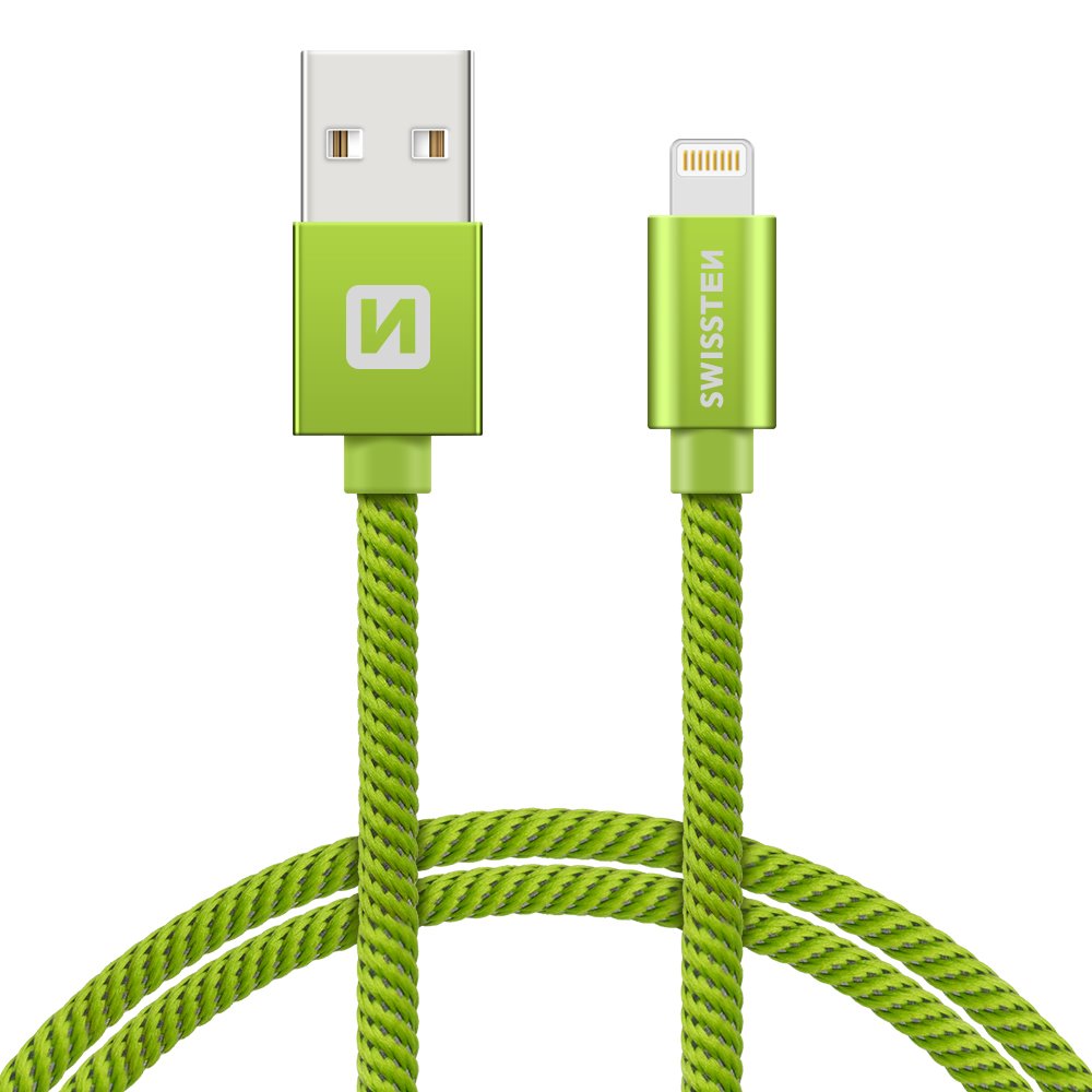 Cablu de date Swissten textil USB / Lightning 2,0 m verde thumb