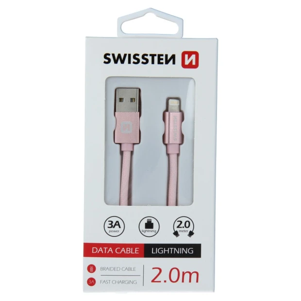 Cablu de date Swissten textil USB / Lightning 2,0 m ROZ / Auriu