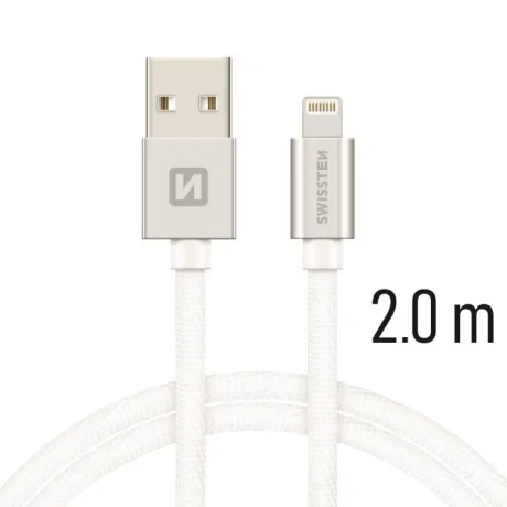 Cablu de date Swissten textil USB / Lightning 2,0 m Argintiu