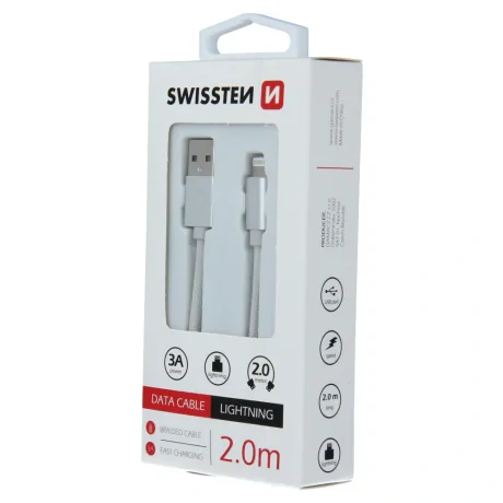Cablu de date Swissten textil USB / Lightning 2,0 m Argintiu