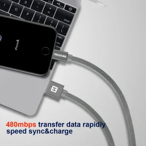 Cablu de date Swissten textil USB  la Lightning 2,0 m Argintiu