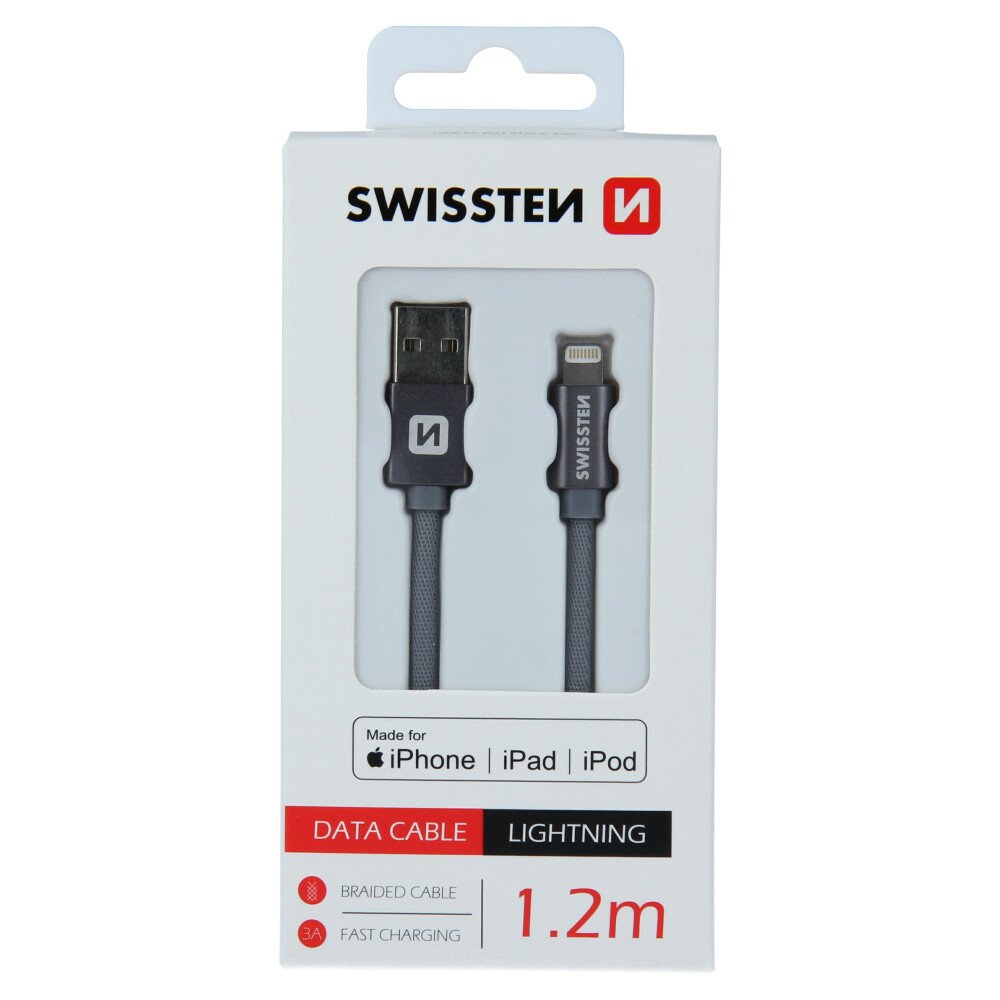 Cablu de date Swissten textil USB / Lightning MFI 1,2 m gri thumb