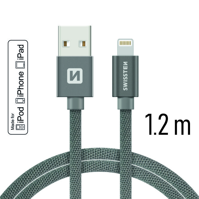 Cablu de date Swissten textil USB / Lightning MFI 1,2 m gri thumb