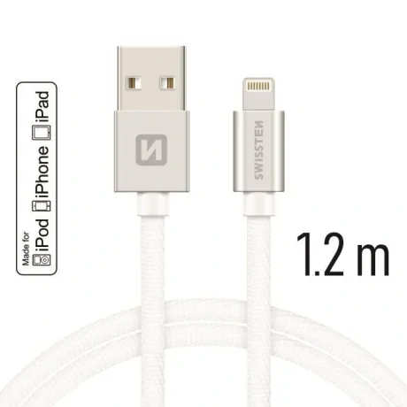 Cablu de date Swissten textil USB / Lightning MFI 1,2 m Argintiu