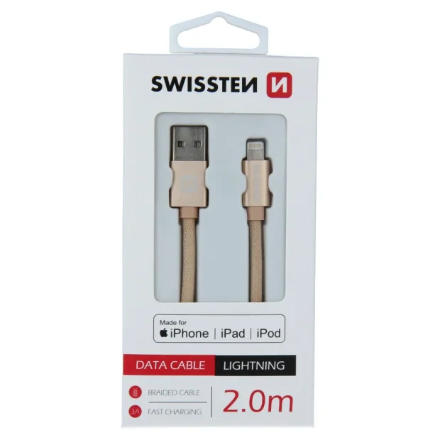 Cablu de date Swissten textil USB / Lightning MFI 2,0 m Auriu
