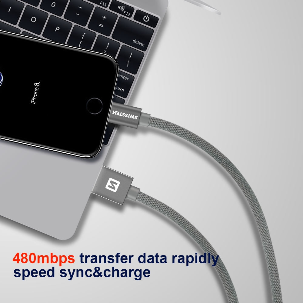 Cablu de date Swissten textil USB / Lightning MFI 2,0 m Auriu thumb