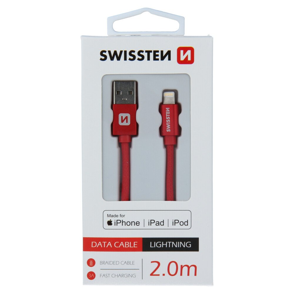 Cablu de date Swissten textil USB / Lightning MFI 2,0 m Rosu thumb