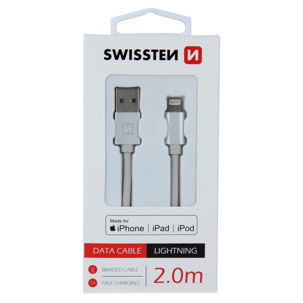 Cablu de date Swissten textil USB / Lightning MFI 2,0 m Argintiu thumb