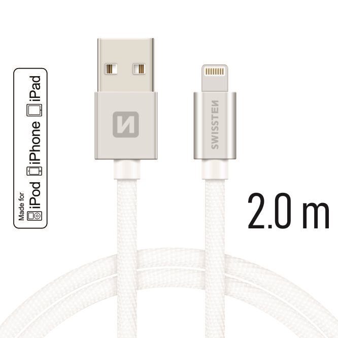Cablu de date Swissten textil USB / Lightning MFI 2,0 m Argintiu thumb
