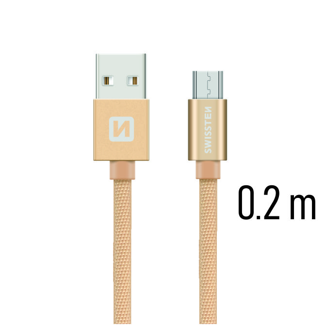 Cablu de date Swissten textil Micro USB 0.2 m Auriu thumb