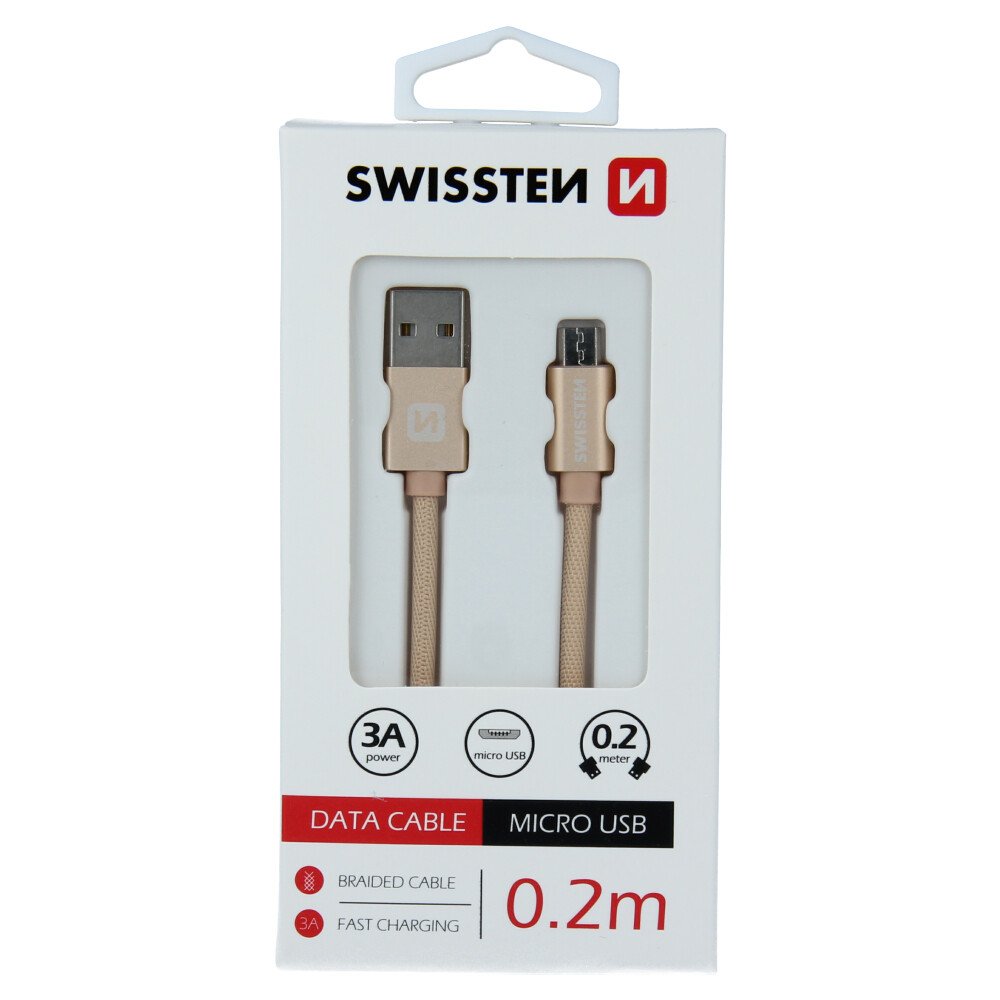 Cablu de date Swissten textil Micro USB 0.2 m Auriu thumb