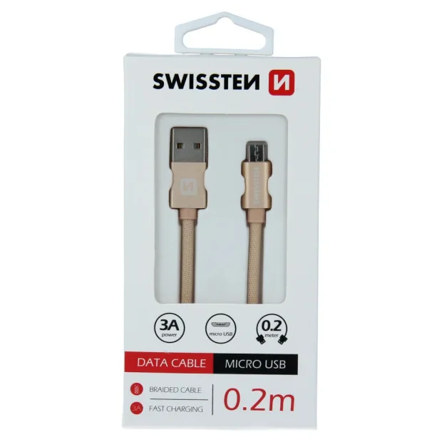 Cablu de date Swissten textil Micro USB 0.2 m Auriu