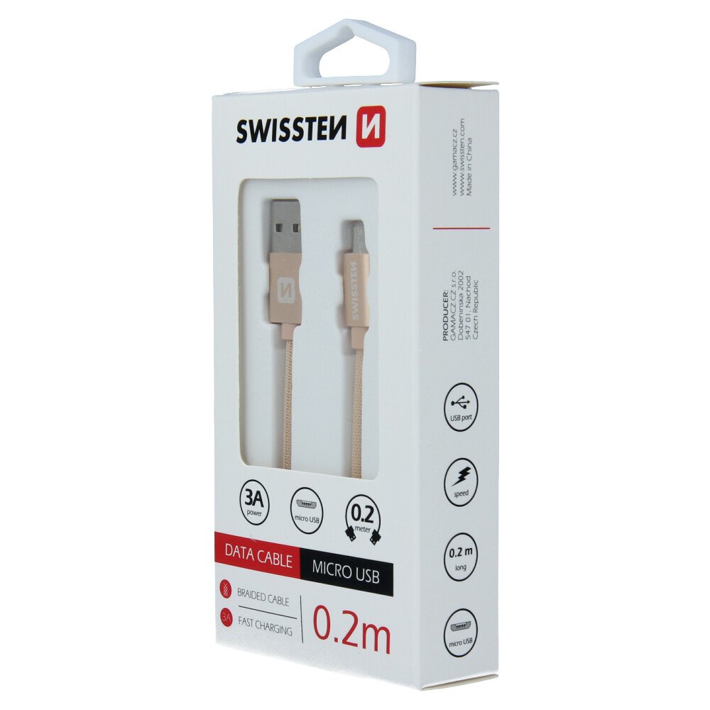 Cablu de date Swissten textil Micro USB 0.2 m Auriu thumb