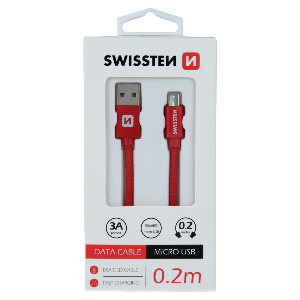 Cablu de date Swissten textil USB / Micro USB 0,2 m Rosu thumb