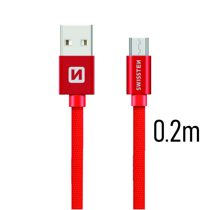 Cablu de date Swissten textil USB / Micro USB 0,2 m Rosu thumb