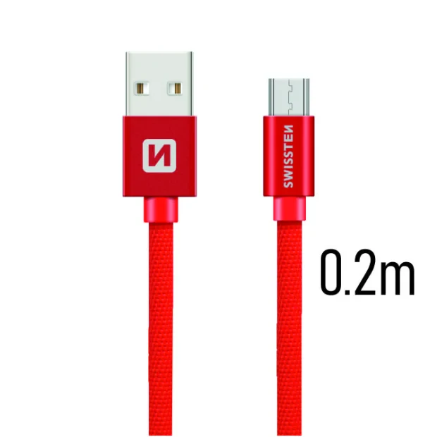 Cablu de date Swissten textil USB / Micro USB 0,2 m Rosu