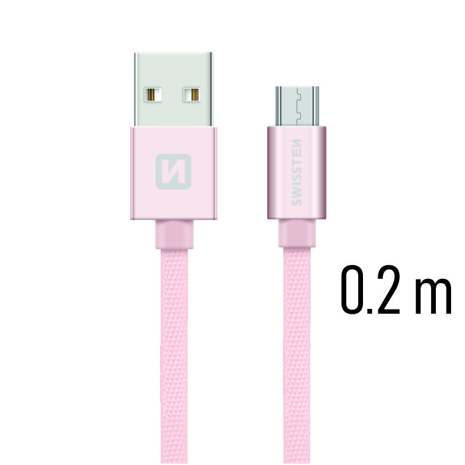 Cablu de date Swissten textil USB / Micro USB 0,2 m ROZ / Auriu thumb