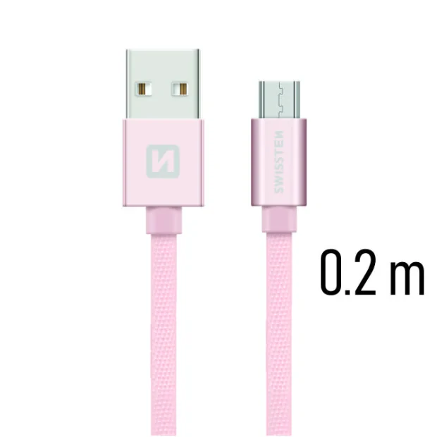Cablu de date Swissten textil USB / Micro USB 0,2 m ROZ / Auriu