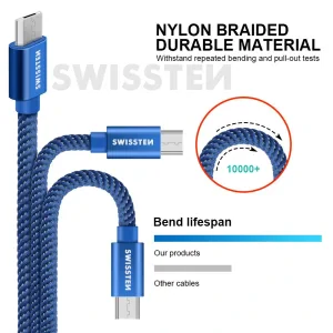 Cablu de date Swissten textil USB / Micro USB 1,2 m albastru