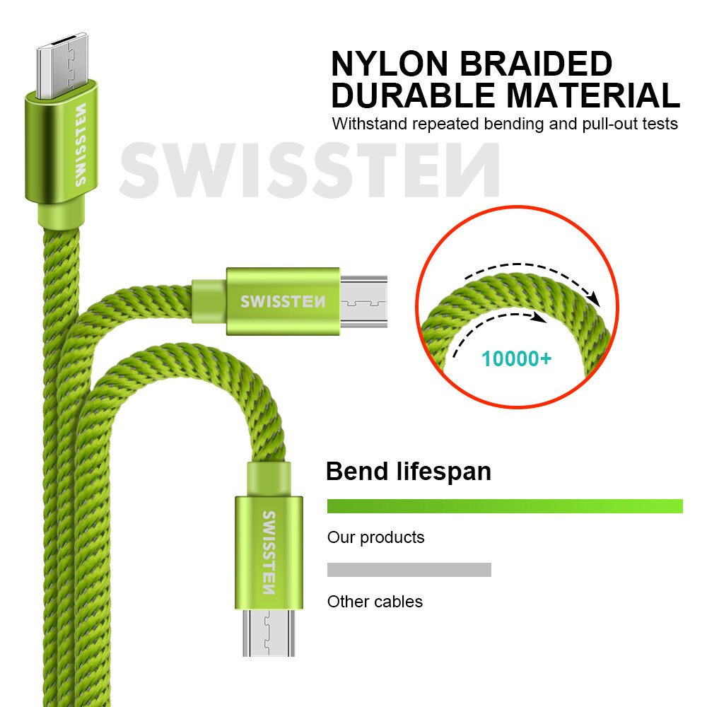 Cablu de date Swissten textil USB / Micro USB 1,2 m verde thumb